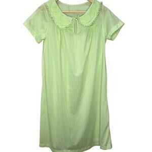 Vintage Nancy King Short Nylon Satin Nightgown Mint Green Size M Floral Collar